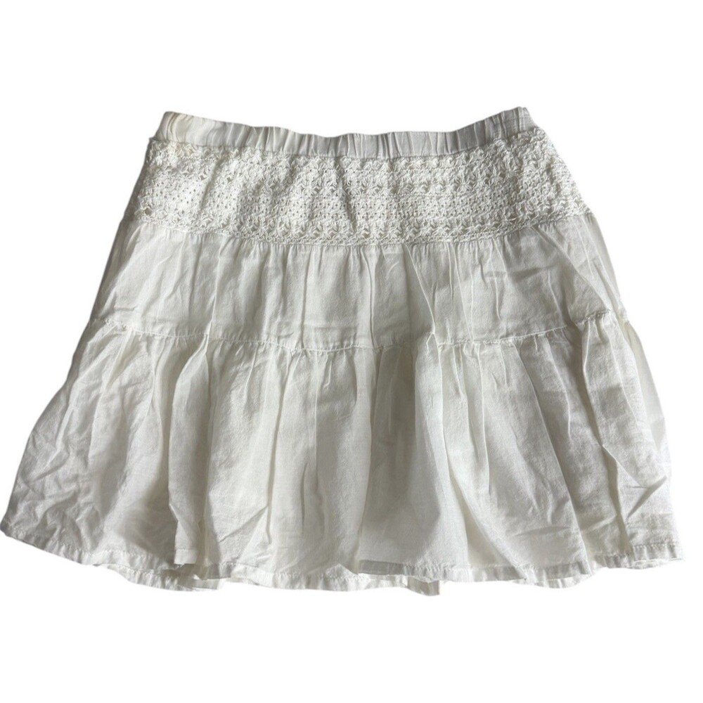 Y2K Forever 21 White Tiered Mini Skirt Smocked Waist Boho Coquette Small